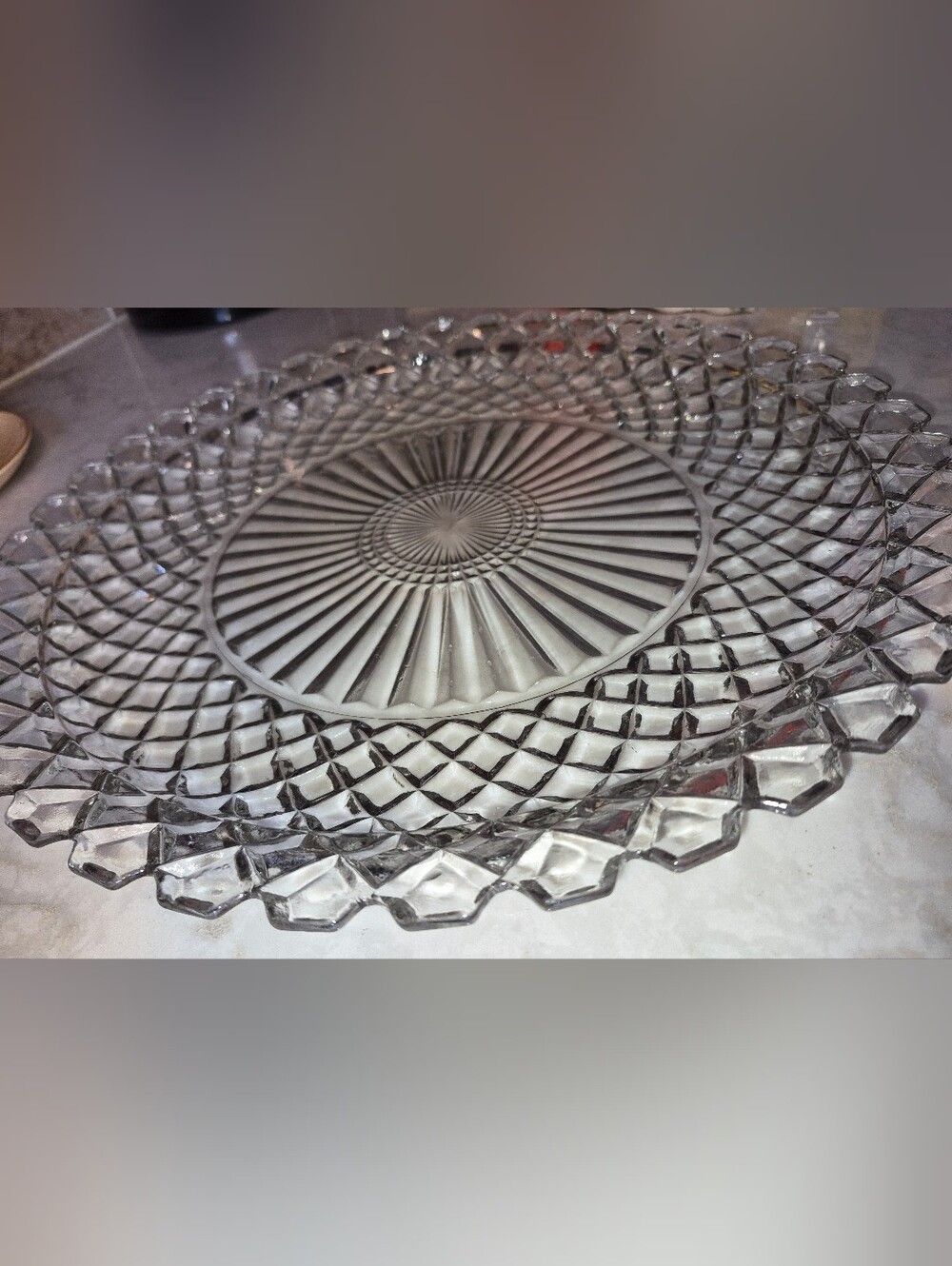 Vintage Clear Glass Serving Platter/Plate in "Waterford" Or Waffle Pattern - Picture 2 of 5
